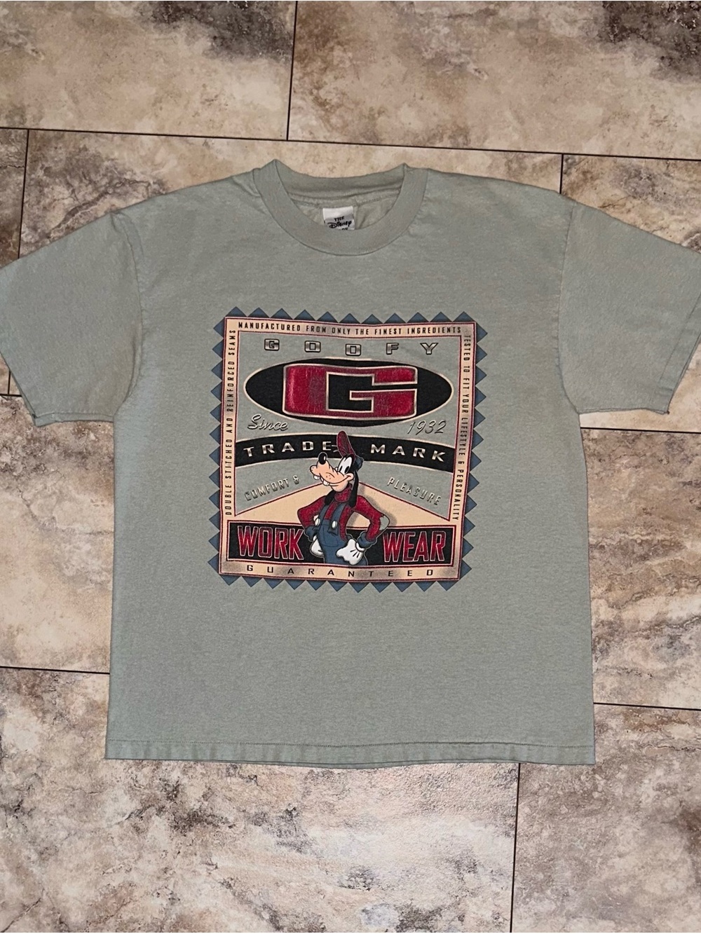 Vintage Y2K Disney Store Goofy Work Wear Graphic T-Shirt Sage Green Rare Large